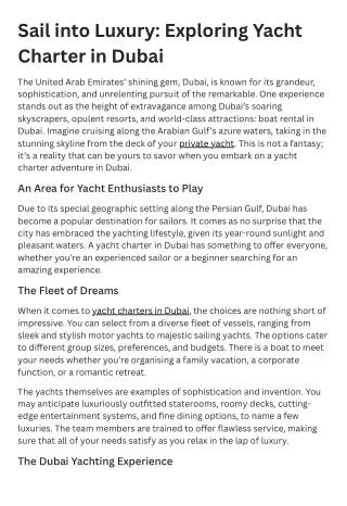 Sail into Luxury Exploring Yacht Charter in Dubai