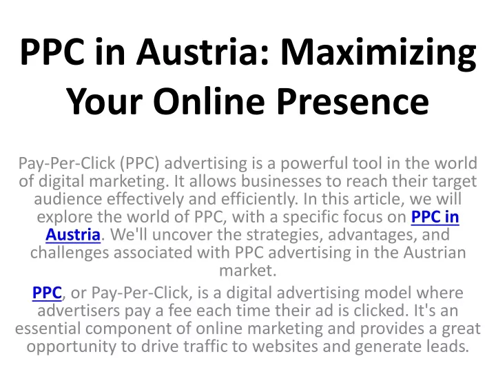 ppc in austria maximizing your online presence