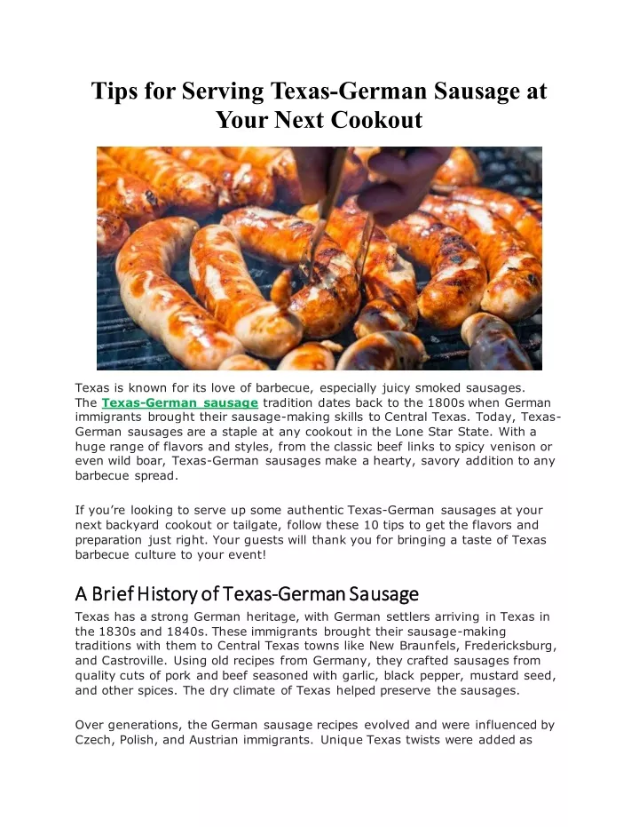 tips for serving texas german sausage at your