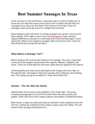 Best Summer Sausages In Texas