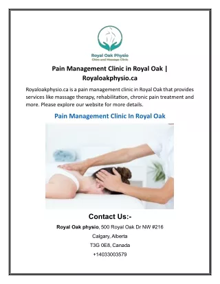 Pain Management Clinic in Royal Oak - Royaloakphysio.ca