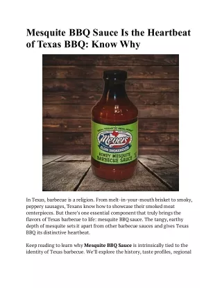 Mesquite BBQ Sauce Is the Heartbeat of Texas BBQ Know Why
