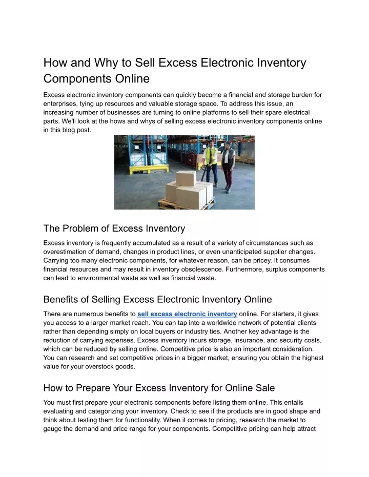 how and why to sell excess electronic inventory