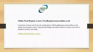 Online Food Hygiene Course  Foodhygienecoursesonline.co.uk