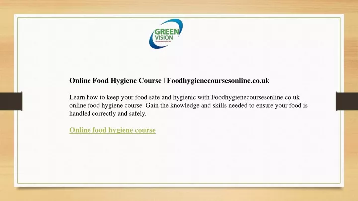 online food hygiene course