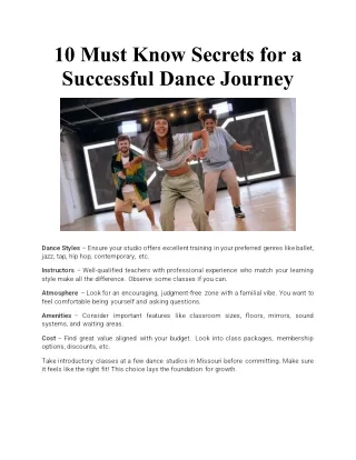 10 Must Know Secrets for a Successful Dance Journey