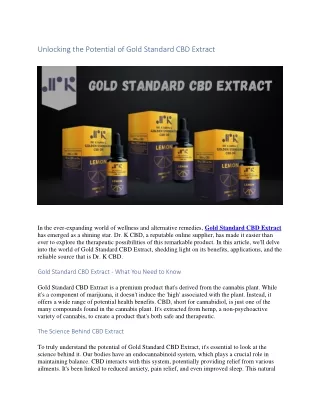 Unlocking the Potential of Gold Standard CBD Extract