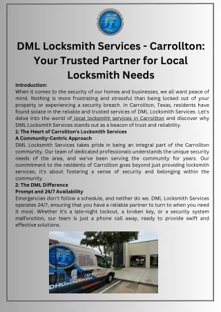 DML Locksmith Services - Carrollton Your Trusted Partner for Local Locksmith Needs