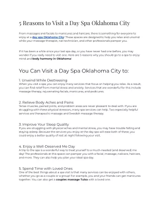 2023 - 5 Reasons to Visit a Day Spa Oklahoma City