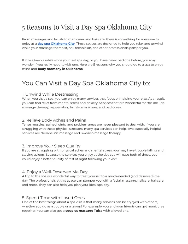 5 reasons to visit a day spa oklahoma city