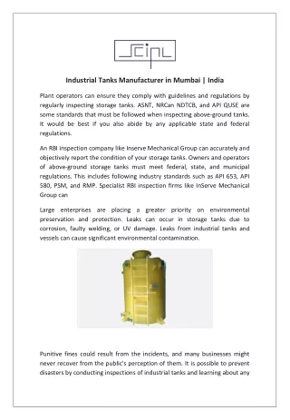 Industrial Tanks Manufacturer in Mumbai