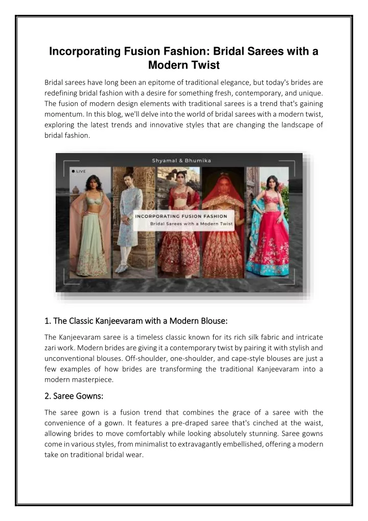 incorporating fusion fashion bridal sarees with