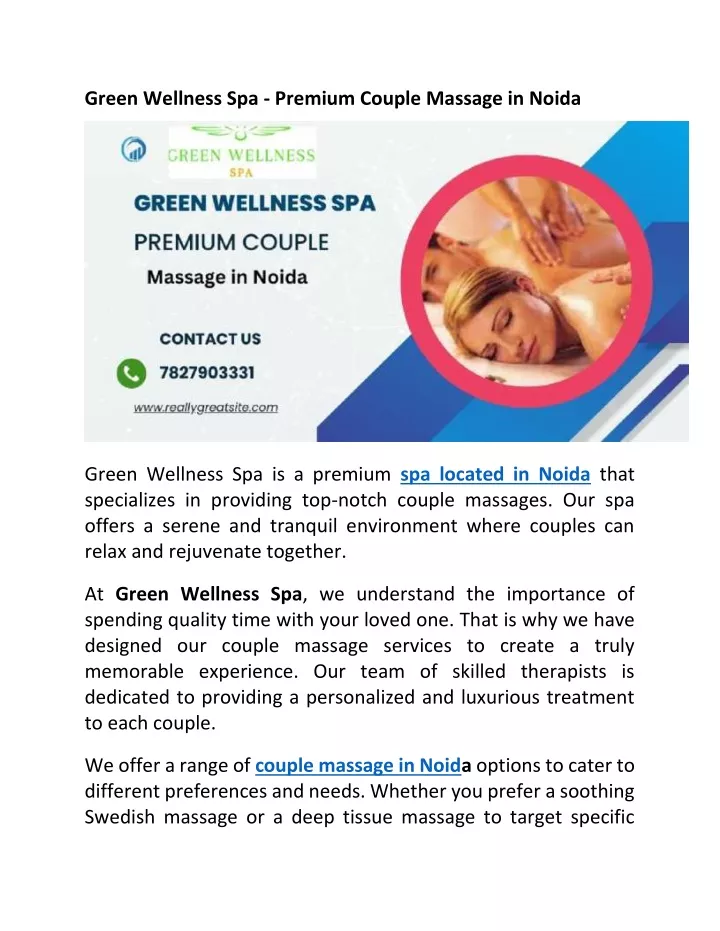 green wellness spa premium couple massage in noida