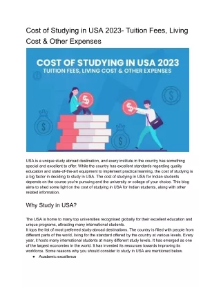 Cost of Studying in USA 2023 for Indian Students- Tuition Fees, Living Cost