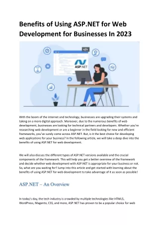 Benefits of Using ASP.NET For Web Development for Businesses In 2023