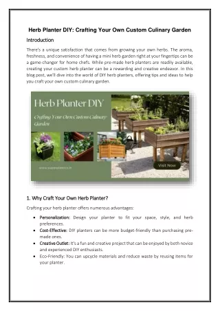 Herb Planter DIY Crafting Your Own Custom Culinary Garden