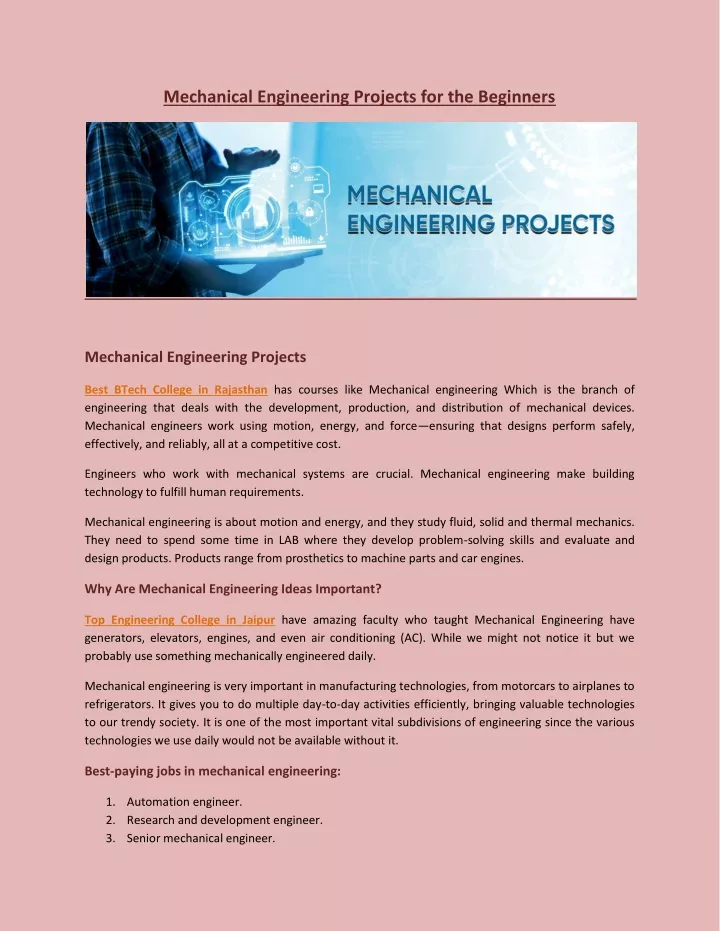 mechanical engineering projects for the beginners