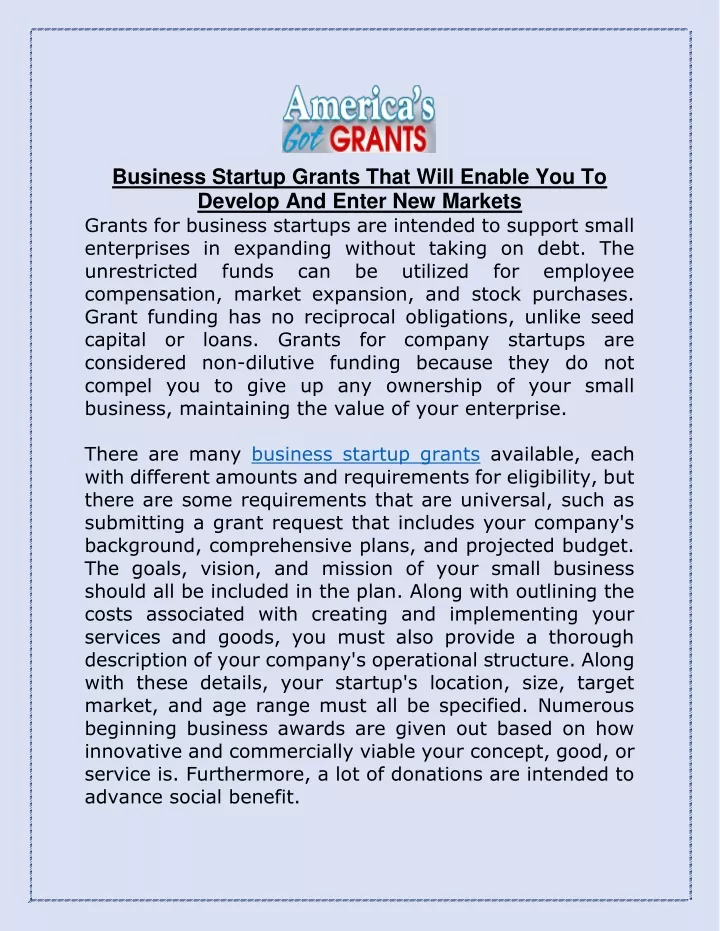 business startup grants that will enable