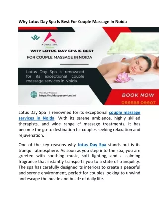 Why Lotus Day Spa Is Best For Couple Massage In Noida