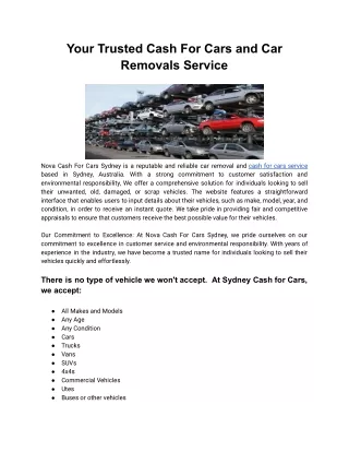 Your Trusted Cash For Cars and Car Removals Service