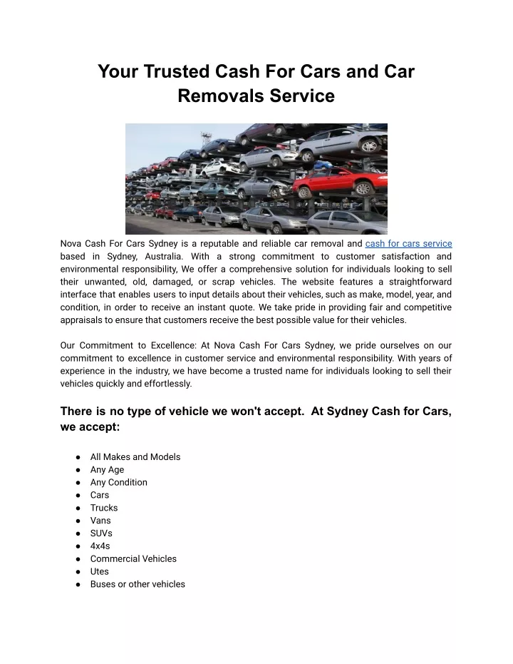 your trusted cash for cars and car removals