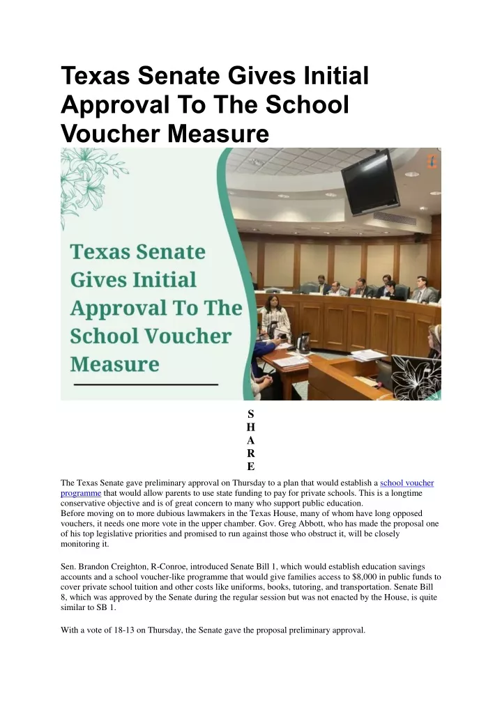 PPT - Texas Senate Gives Initial Approval To The School Voucher Measure ...