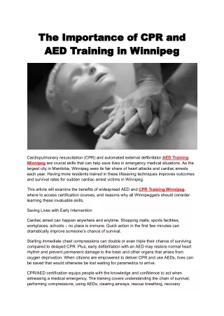 The Importance of CPR and AED Training in Winnipeg