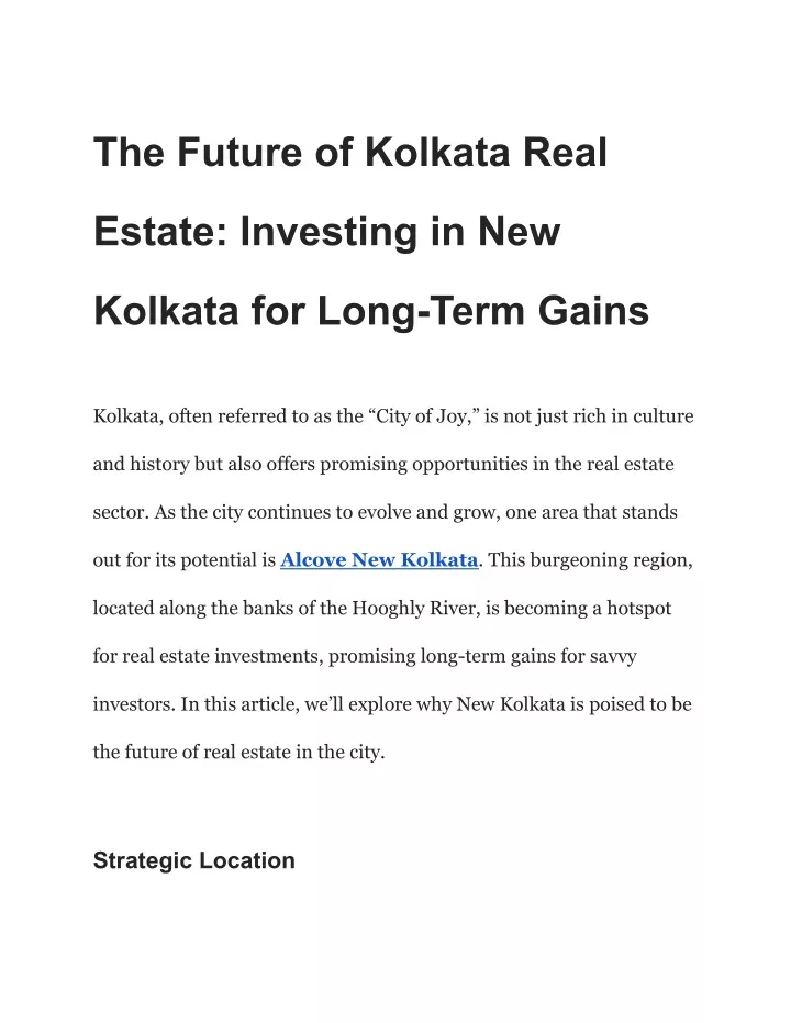 the future of kolkata real