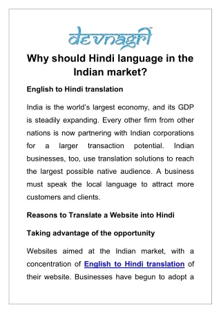 why should hindi language in the indian market