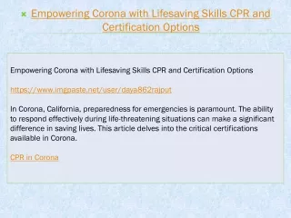 Empowering Corona with Lifesaving Skills CPR and Certification Options