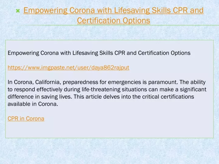 empowering corona with lifesaving skills cpr and certification options