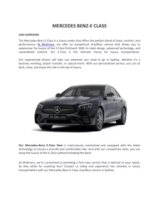 Mercedes Benz E Class Chauffeur Service Hire in Sydney - Mrdrivers