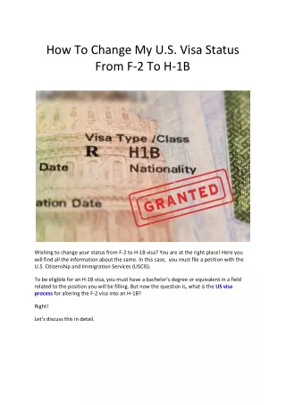 how to change my u s visa status from f 2 to h 1b