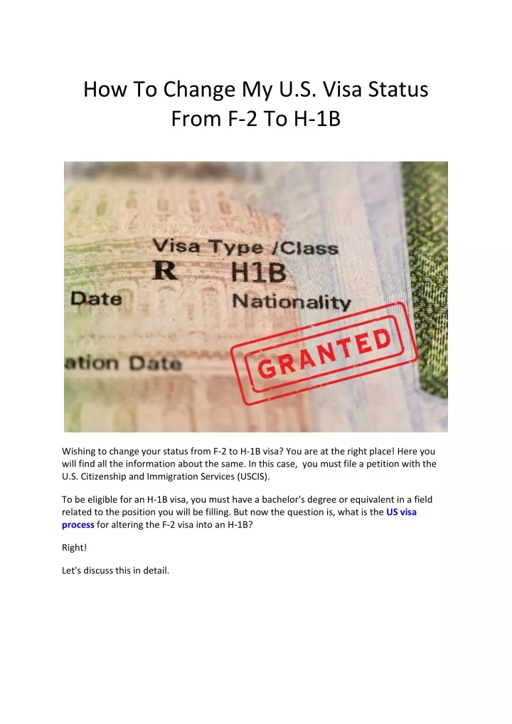 how to change my u s visa status from f 2 to h 1b
