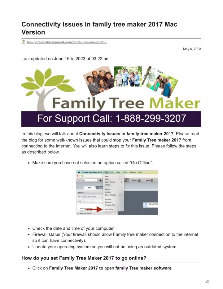 connectivity issues in family tree maker 2017