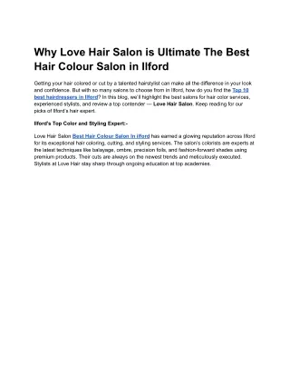 Love Hair Salon - Ilford's Best Beauty Salon Near You
