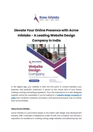 Elevate Your Online Presence with Acme Infolabs - A Leading Website Design Company in India