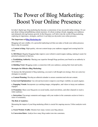 The Power of Blog Marketing:Boost Your Online Presence