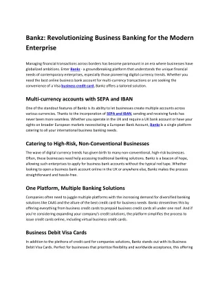 Bankz Revolutionizing Business Banking for the Modern Enterprise