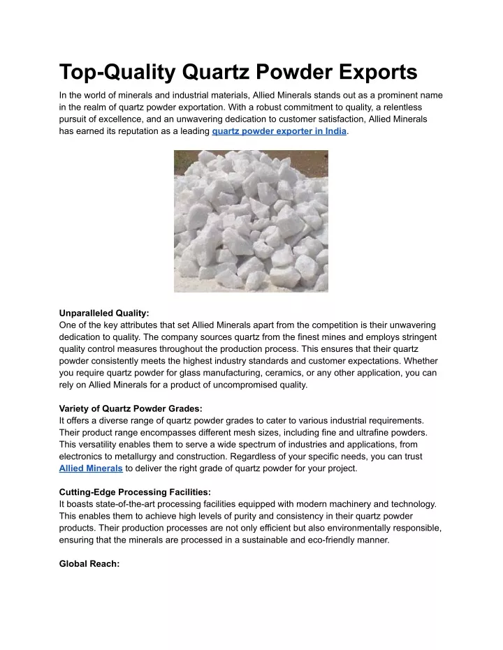 top quality quartz powder exports