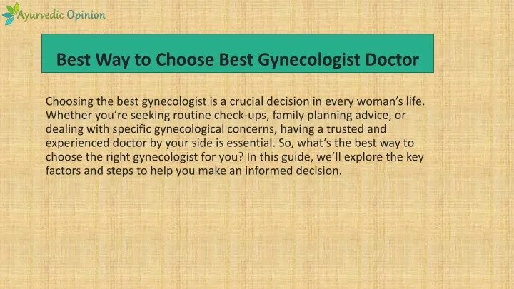 best way to choose best gynecologist doctor