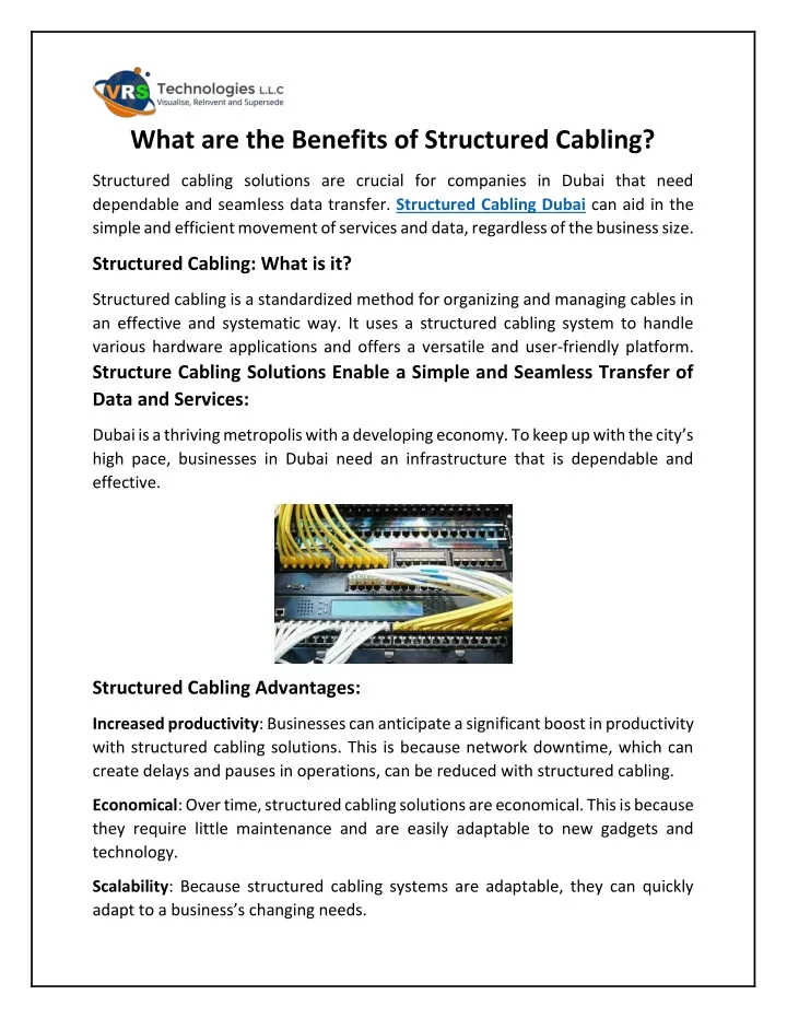 what are the benefits of structured cabling