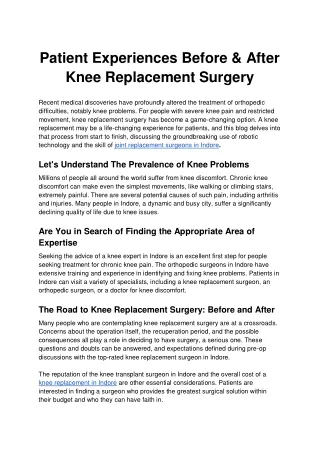 Patient Experiences Before & After Knee Replacement Surgery