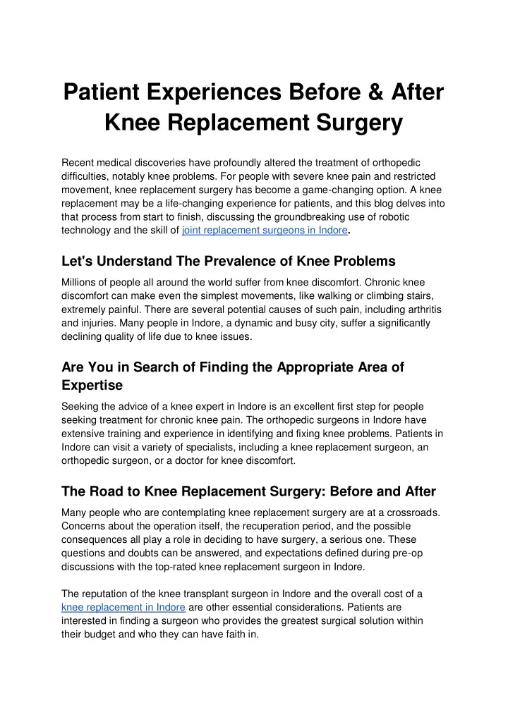 patient experiences before after knee replacement