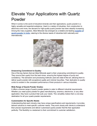 Elevate Your Applications with Quartz Powder