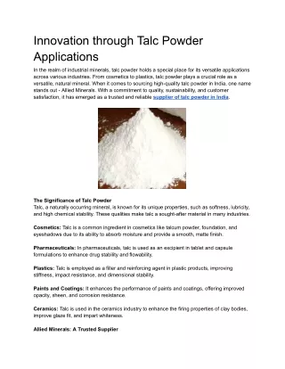 Innovation through Talc Powder Applications
