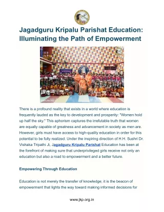 Jagadguru Kripalu Parishat Education_ Illuminating the Path of Empowerment