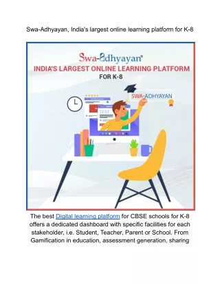 Swa-Adhyayan, India's largest online learning platform for K-8