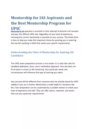 Mentorship for IAS Aspirants and the Best Mentorship Program for UPSC