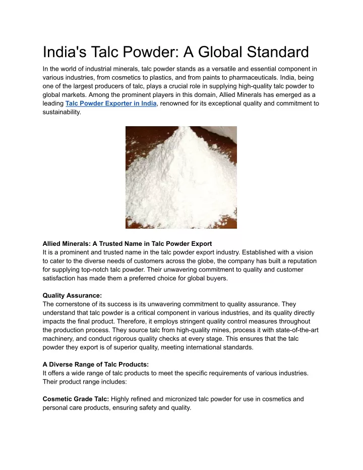india s talc powder a global standard